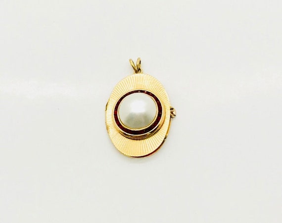 Yellow Gold Mabe Pearl and Ruby Locket, Pearl Loc… - image 1