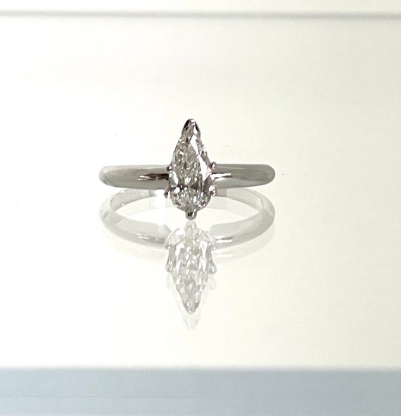 Vintage White Gold Pear Shaped Diamond Engagement 