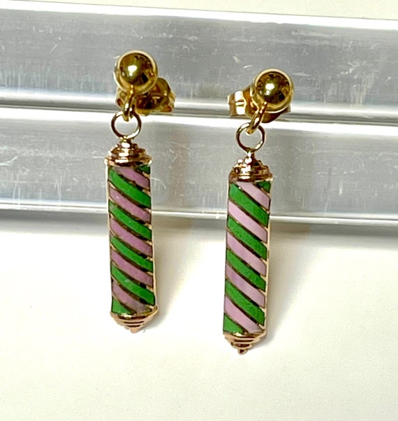 Yellow Gold Art Deco Earrings, Enamel Earrings, V… - image 5