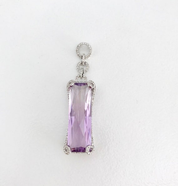 14 Karat White Gold Amethyst and Diamond Pendant,