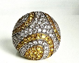 Vintage Sterling Silver Yellow and White Cubic Zirconia Dome Ring