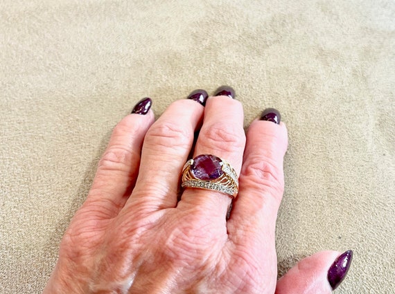 Vintage Yellow Gold Amethyst and Diamond Ring, Vi… - image 8