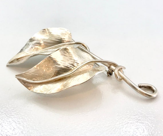 Large Sterling Silver Leaf Pin, Vintage Leaf Pin,… - image 2