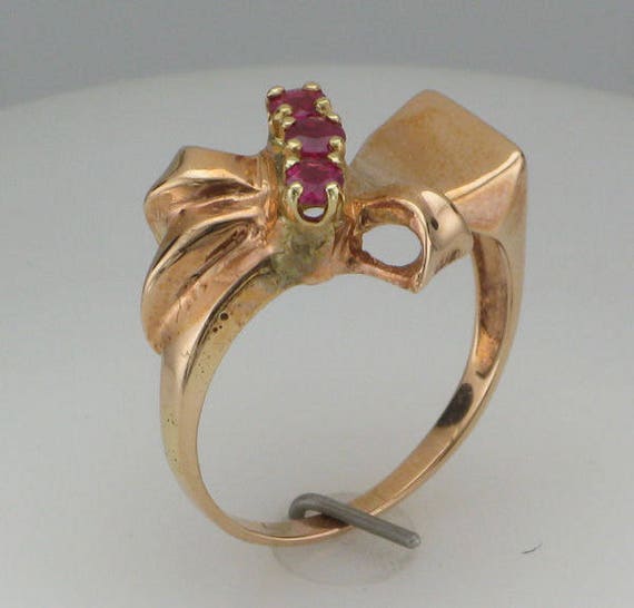 Retro 14k Rose Gold Ruby Ring - July Birthstone - image 3