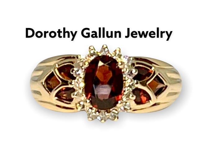 One-of-a-Kind Vintage Garnet Ring with Diamond Accents - Stunning Stain Glass Inspired Design