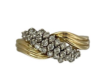 Yellow Gold Diamond Cluster Ring, Vintage Diamond Cluster Ring, Vintage Diamond Ring