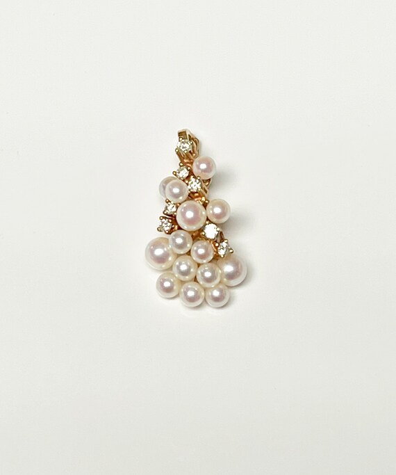 Vintage Yellow Gold Cultured Pearl and Diamond Pe… - image 3