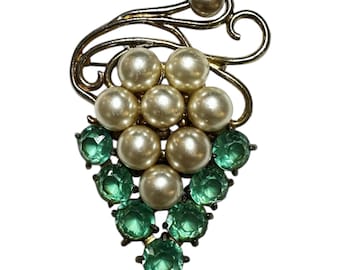 Large Vintage Grape Brooch, 1940s 1950s Costume Jewelry Large Statement Pin