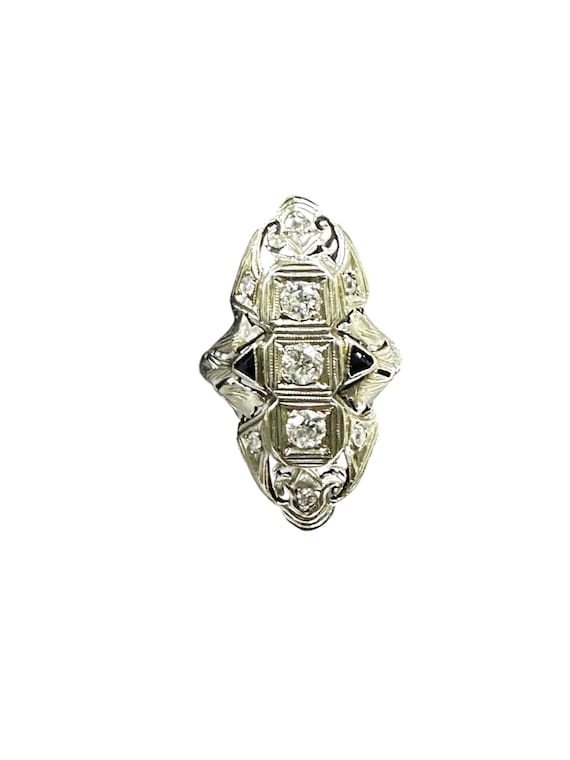 Edwardian Ladies 18 Karat White Gold Diamond and Sapphire Ring