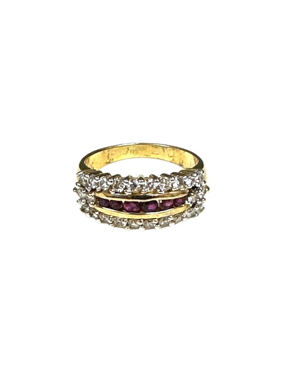 14K Yellow Gold Ruby Diamond Stacking Ring, Estat… - image 9