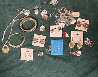 Bag Lot of Miscellaneous Jewelry, Sterling Rings, Sterling Earring, Jewelry Pieces, Jewelry Odds and Ends, Recycle Jewelry