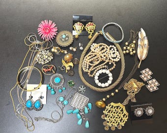 Jewelry Making Lot: Marvella Pin, Vintage Beads, Broken Pieces
