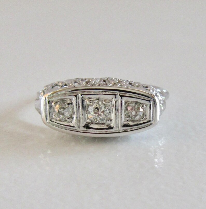 White Gold Diamond Filigree Ring, Edwardian Diamond Filigree Ring, Filigree Ring, Antique Filigree Ring, Antique Diamond Ring, Antique Ring image 1