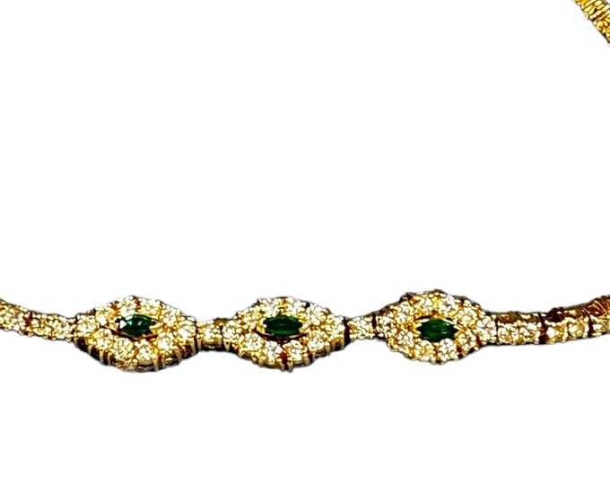Luxurious Marquise Cut Emerald and Diamond Gold Bracelet
