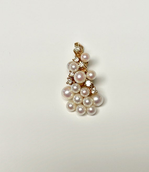 Vintage Yellow Gold Cultured Pearl and Diamond Pe… - image 2