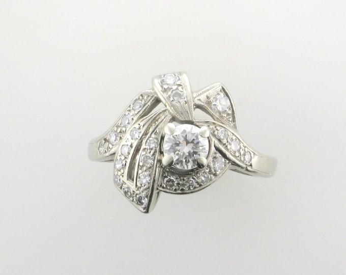 1950s White Gold Diamond Cocktail Ring: 0.34 Carat Center Stone