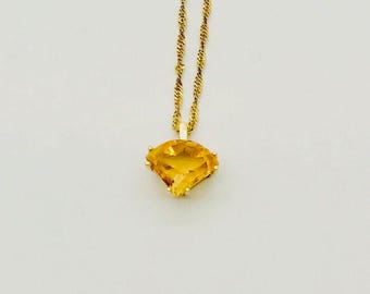 Vintage 14K Yellow Gold Citrine Pendant Necklace, 18 inch Chain