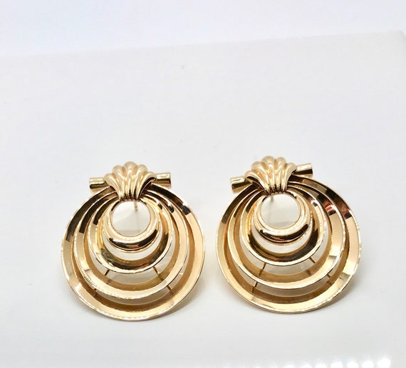 Yellow Gold Heavy Art Deco Earrings, Pierced Vinta
