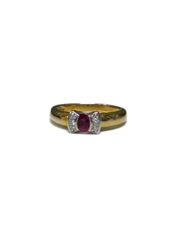 Hallmarked 18K Yellow Gold Estate Ruby and Diamon… - image 6