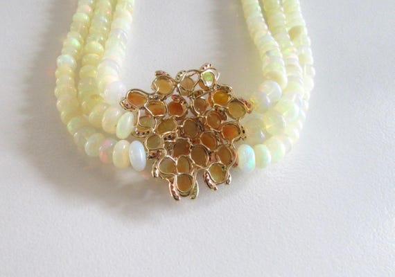 Triple Strand Opal Necklace: Sapphire, Ruby, Emer… - image 4