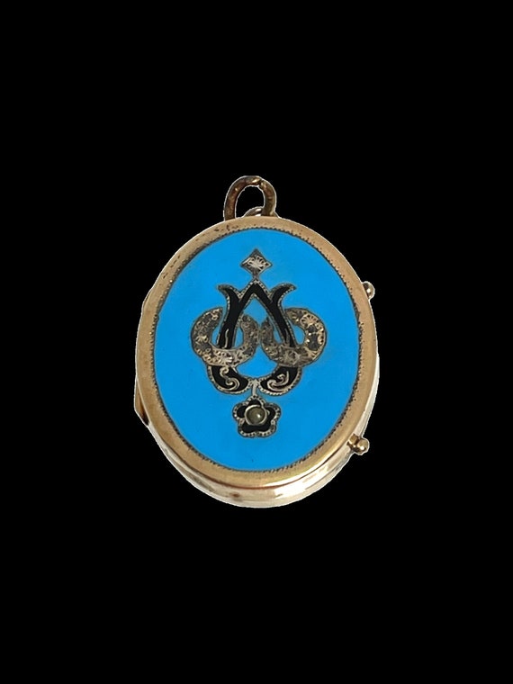 Victorian Blue Enamel Locket, Antique Locket, Yel… - image 8