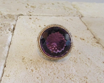 Sterling Silver Amethyst Filigree Ring, Sterling Ring with Gold Wash, February Birthstone, Birthstone Ring, Statement Ring