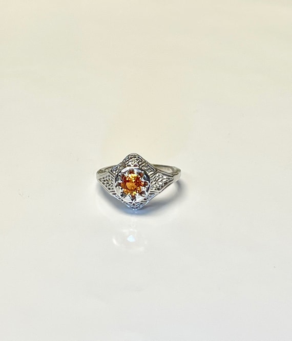 ON SALE, White Gold Filigree Orange Sapphire Ring… - image 1