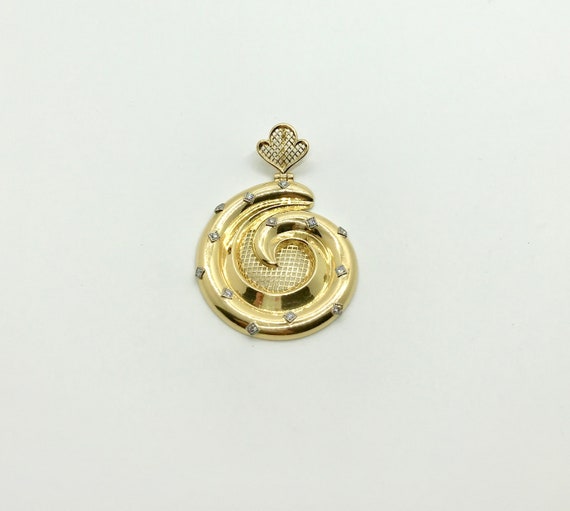 Yellow Gold and Diamond Spiral Design Pendant, Vi… - image 3