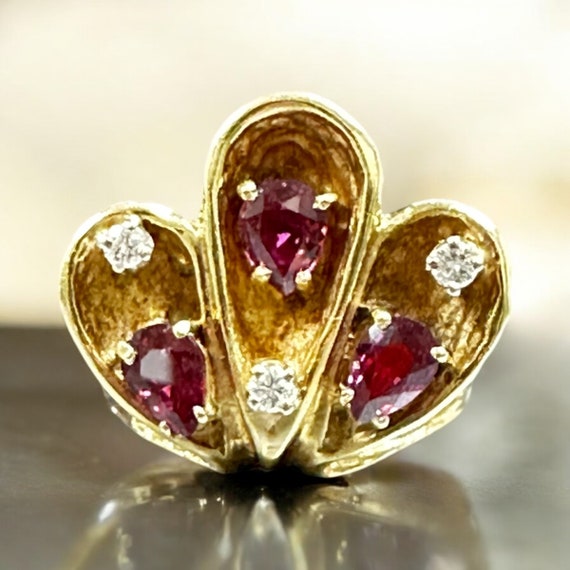 Vintage 14k Yellow Gold Ruby and Diamond Ring - J… - image 10