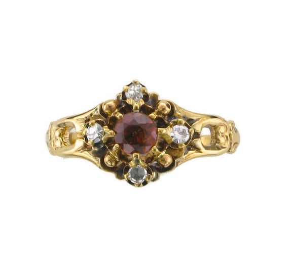 Victorian Garnet and Diamond Ring; Garnet Ring; Ga