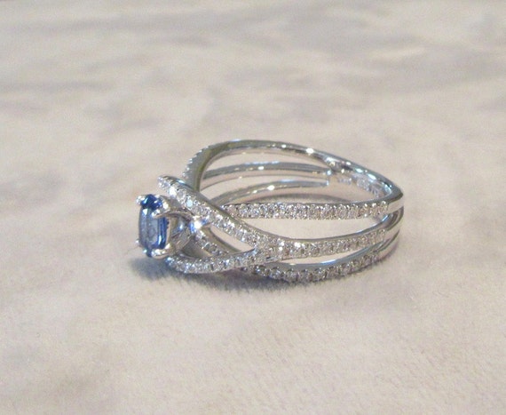 White Gold Blue Sapphire and Diamond Cocktail or … - image 3