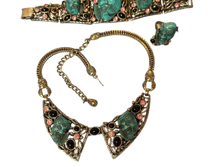Asian Man Figural Jewelry Set - Selro Corp Necklace, Bracelet, Ring
