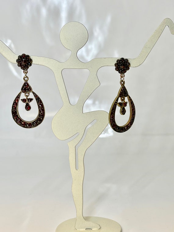 Antique Garnet Pierced Dangle Earrings, Vintage G… - image 3