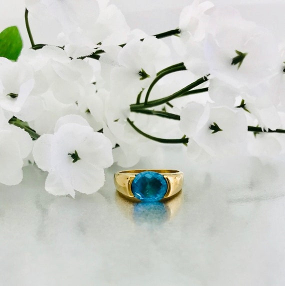 Yellow Gold Blue Topaz Ring, November Birthstone,… - image 6