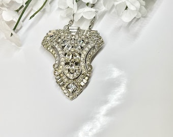 Art Deco Rhinestone Dress Clip Pendant, Rhinestone Pendant, Rhinestone Dress Clip, Dress Clip Pendant