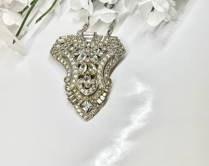 Art Deco Rhinestone Dress Clip Pendant, Rhinestone Pendant, Rhinestone Dress Clip, Dress Clip Pendant