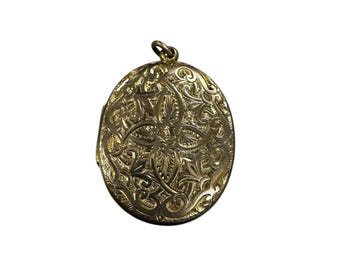 Ornate Oval Engraved and Embossed Gold Filled Locket - Vintage Jewelry Gift