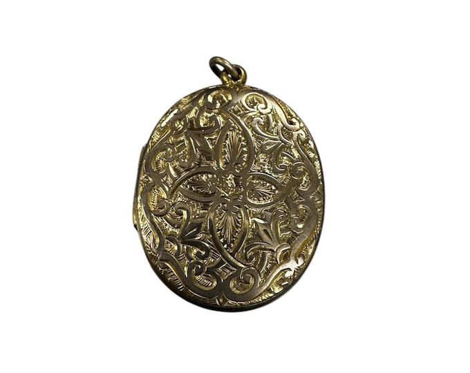Ornate Oval Engraved and Embossed Gold Filled Locket - Vintage Jewelry Gift