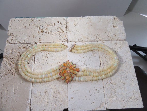 Triple Strand Opal Necklace: Sapphire, Ruby, Emer… - image 8