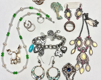 Jewelry Bits and Pieces Lot: Sterling Silver Earrings, Pearl Necklace