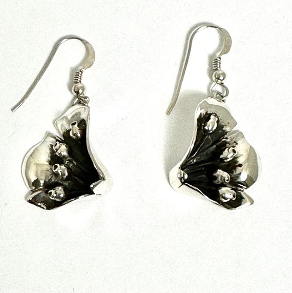 Sterling Silver Flower Motif Dangle Earrings, Vin… - image 1
