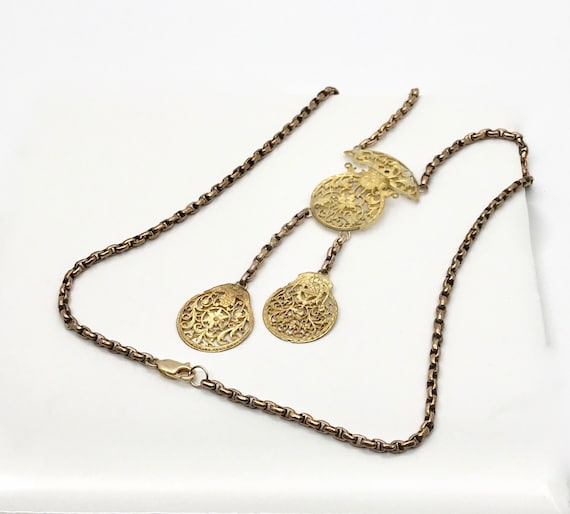 Antique Watch Cock Necklace, Georgian 14k Gold Chain