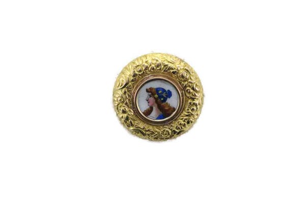 Victorian Yellow Gold Enamel Repusse Pin, Antique