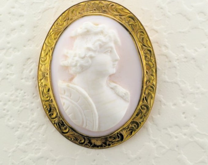 Shell Cameo Pin/Pendant with Hand Engraved Frame; Hand Engraving; Cameo Pin; Cameo Pendant; Cameo