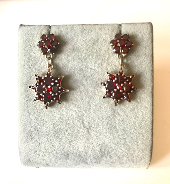 Antique Garnet Drop Earrings, Garnet Dangle Earrin