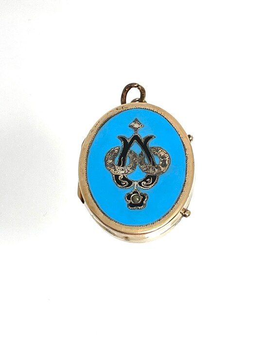 Victorian Blue Enamel Locket, Antique Locket, Yel… - image 2