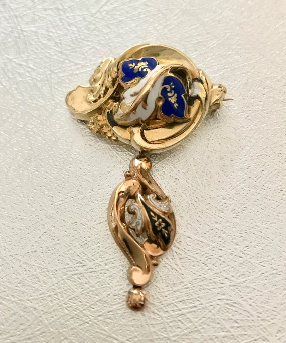 Victorian Rolled Gold Plate Pin, Victorian Enamel 