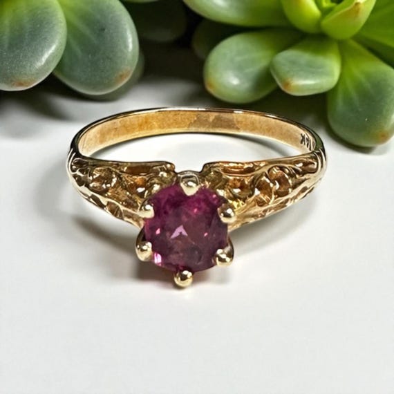 Vintage Ruby Ring, 14k Yellow Gold Filigree, July… - image 6