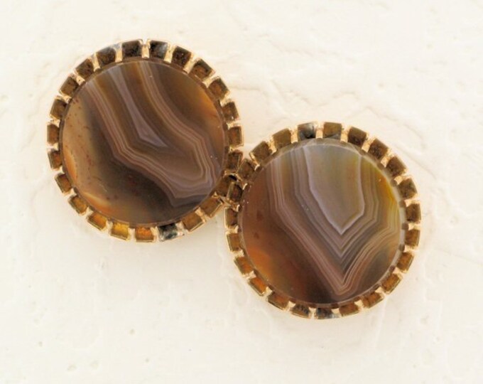 Agate Pierced Earrings (Converted from cuff-links); Banded Agate Earrings; Antique Agate Earrings; Repurposed Cufflinks; Recycled Cufflinks