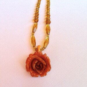 Recycled Plastic Bead Necklace with Rose Pendant: Up-cycled Jewelry